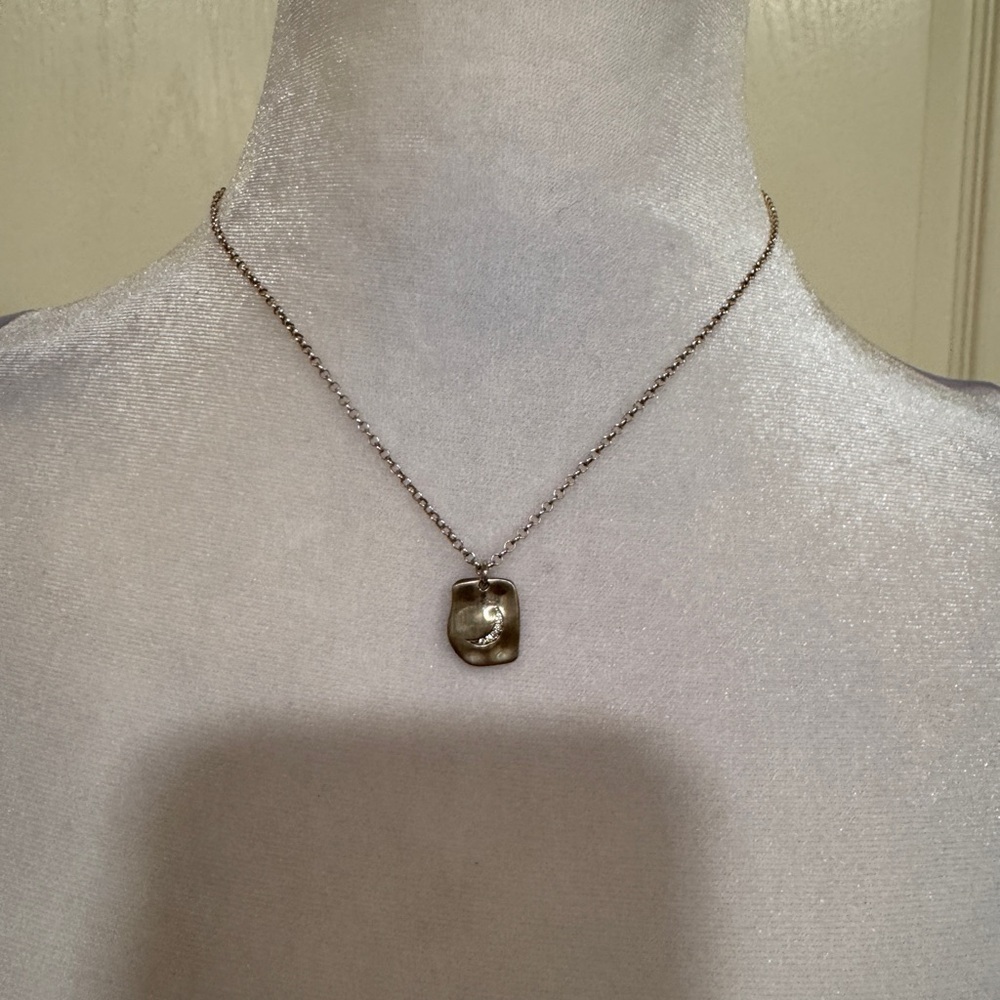 Silver toned Crescent Moon Rectangle Pendant Necklace​​​​